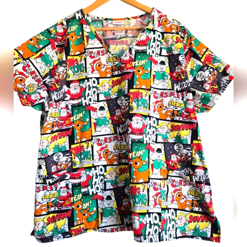 Vintage Rudolph The Red Nose Reindeer Scrub Top Size 2XL